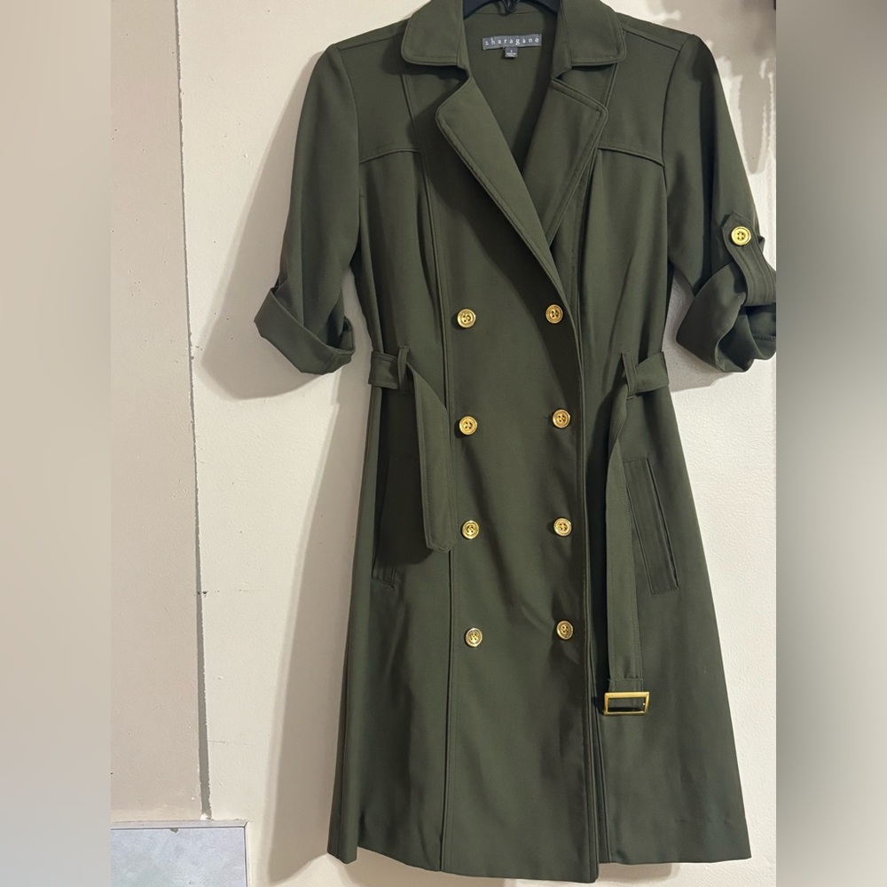 Sharagano Olive Double-Breasted Mini Dress